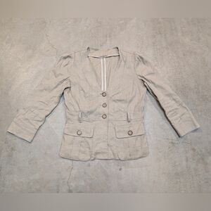 iBlues Women's 6 Linen Blend Blazer Italian Designer Khaki